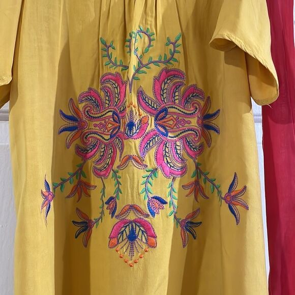 Flying Tomato Mustard Cold Shoulder Embroidered Dress - Picture 2 of 6